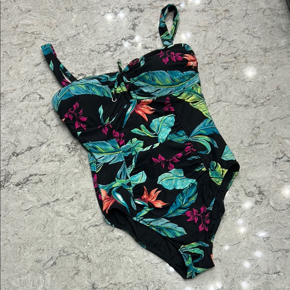 Seafolly Brand Black & Tropical Leaf One Piece Swimsuit